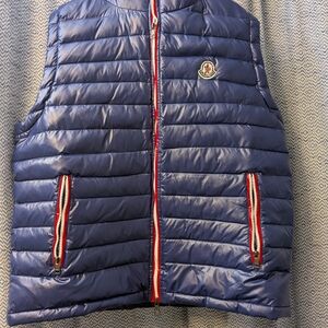 Moncler Blue Puffer Vest with Red Trim